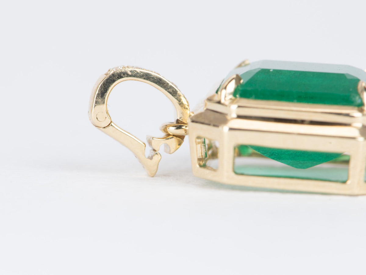 4.35ct Zambian Emerald Pendant 14K Gold Diamond Accent Clip-On Bail R4356 Aurora Designer