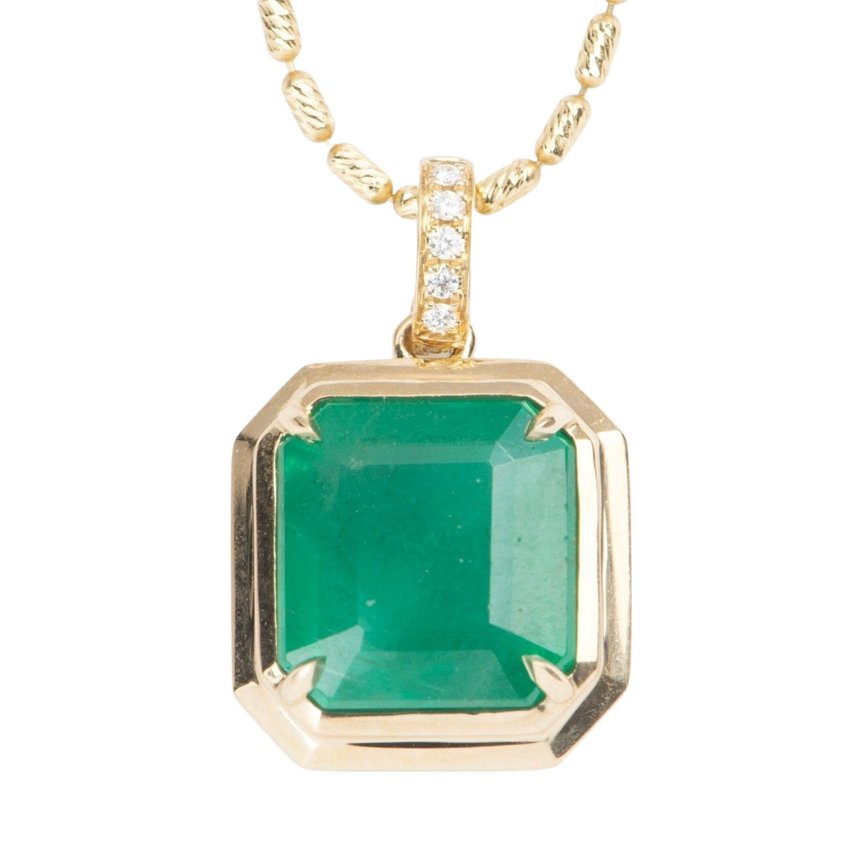 4.35ct Zambian Emerald Pendant 14K Gold Diamond Accent Clip-On Bail R4356 Aurora Designer
