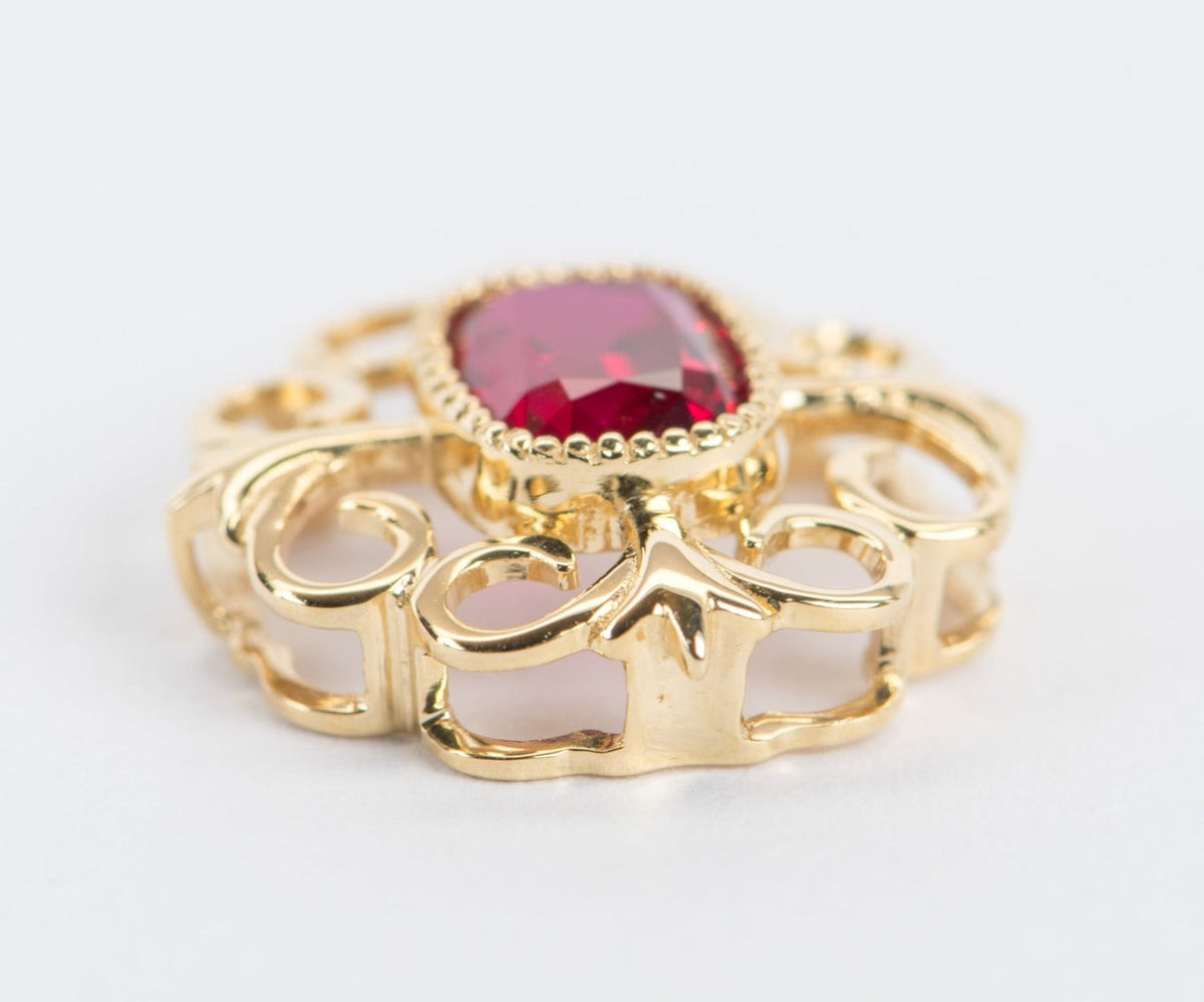 1.03ct Lab Ruby Art Nouveau Inspired Pendant Charm 18K Gold OOAK R4364 Aurora Designer