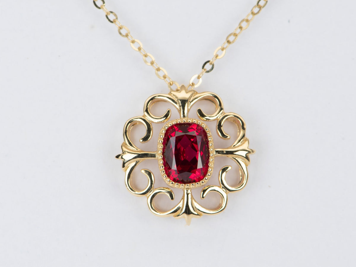 1.03ct Lab Ruby Art Nouveau Inspired Pendant Charm 18K Gold OOAK R4364 Aurora Designer
