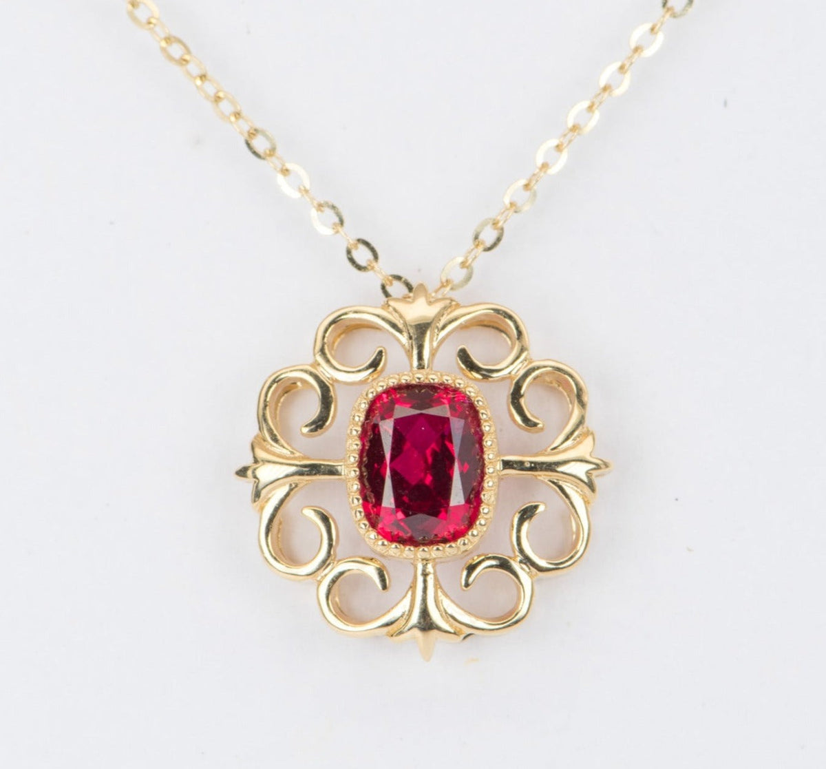 1.03ct Lab Ruby Art Nouveau Inspired Pendant Charm 18K Gold OOAK R4364 Aurora Designer