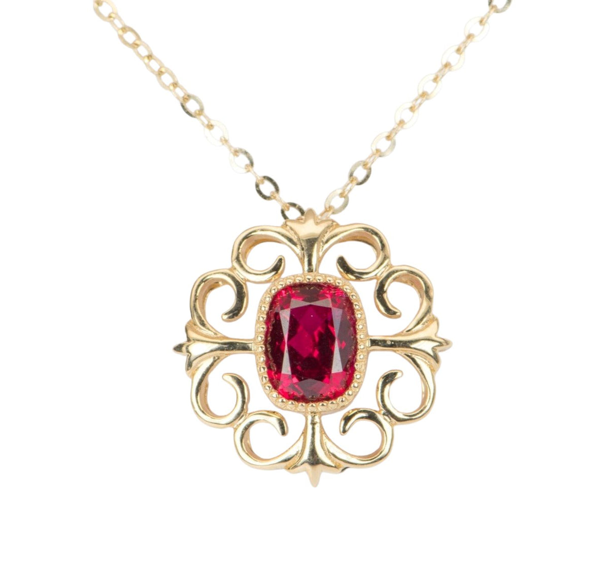 1.03ct Lab Ruby Art Nouveau Inspired Pendant Charm 18K Gold OOAK R4364 Aurora Designer
