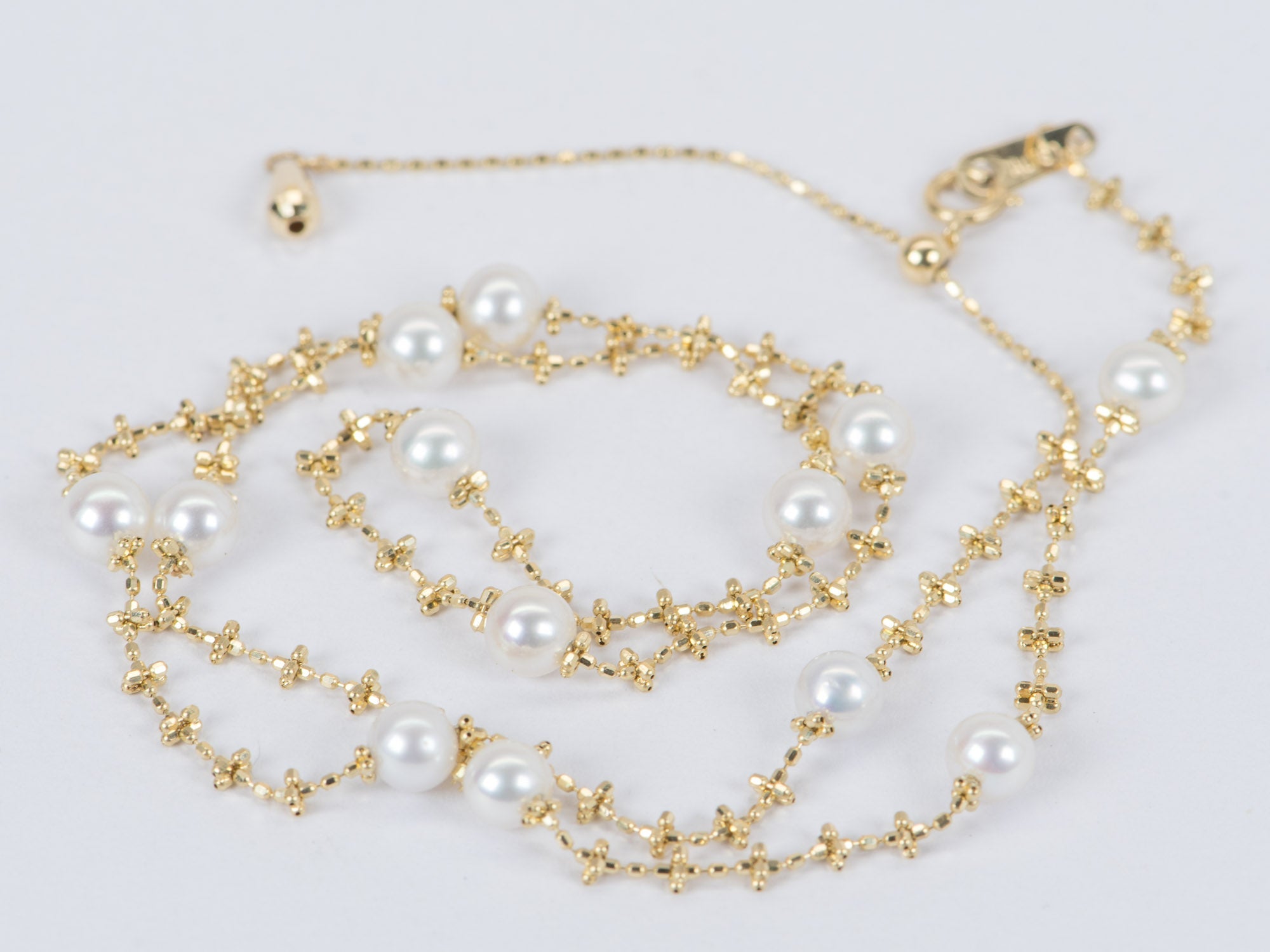 4mm Diamond White June Gold Necklace Pendant 18K Designer Full Pearl Akoya - Accents Aurora Pearl AD2278 Round
