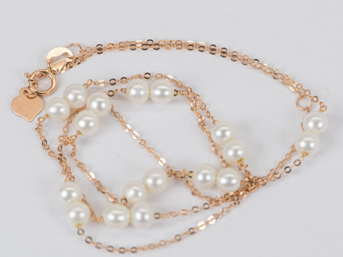 Double Pearl Station Necklace on Dainty 18K Rose Gold Chain R4366 Aurora Designer