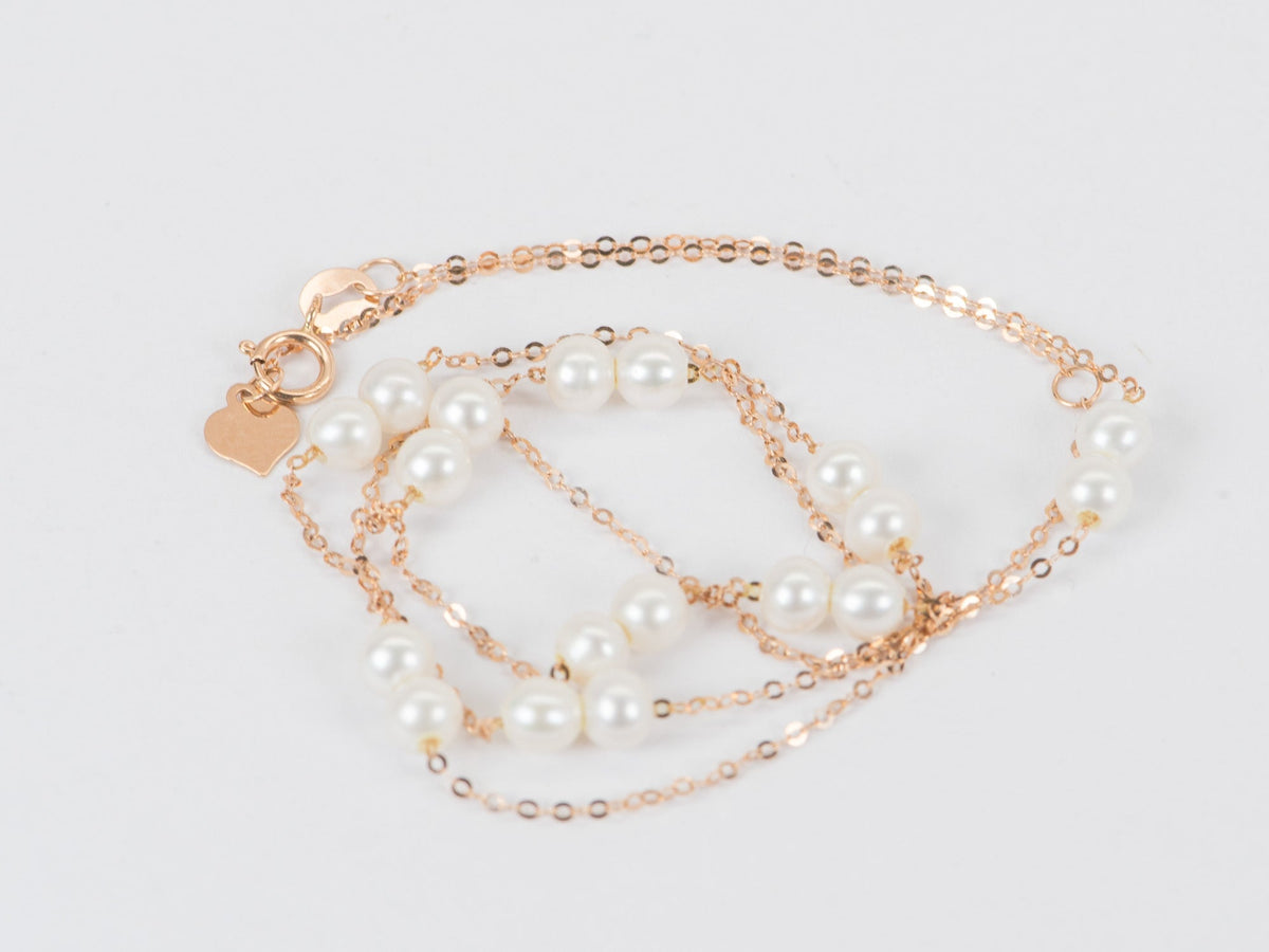 Double Pearl Station Necklace on Dainty 18K Rose Gold Chain R4366 Aurora Designer