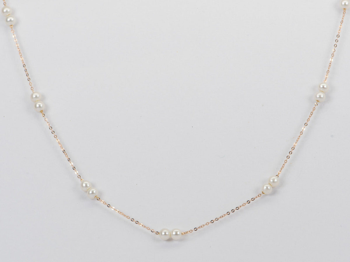 Double Pearl Station Necklace on Dainty 18K Rose Gold Chain R4366 Aurora Designer