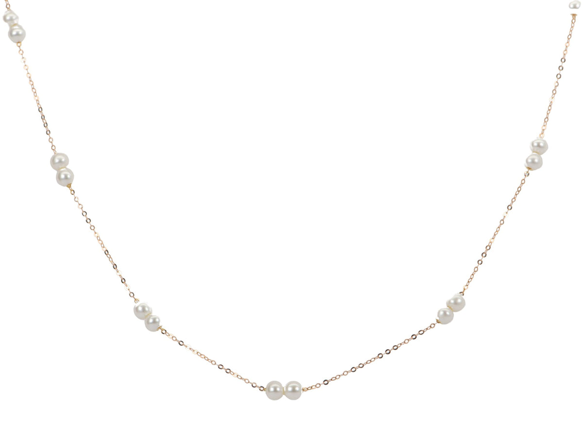 Double Pearl Station Necklace on Dainty 18K Rose Gold Chain R4366 Aurora Designer