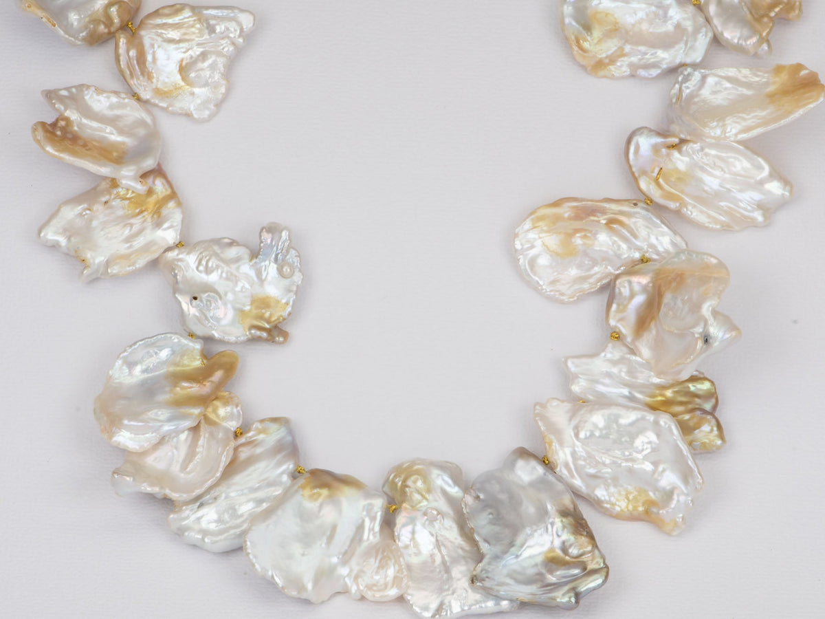 Large Petal Pearl Necklace 14K Gold Sailor Clasp R4371 Aurora Designer