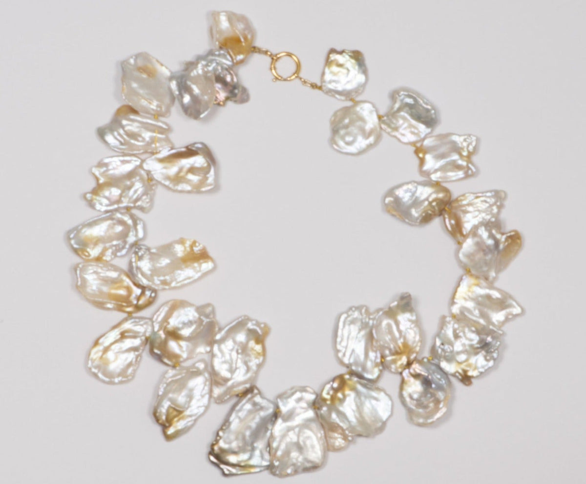 Large Petal Pearl Necklace 14K Gold Sailor Clasp R4371 Aurora Designer