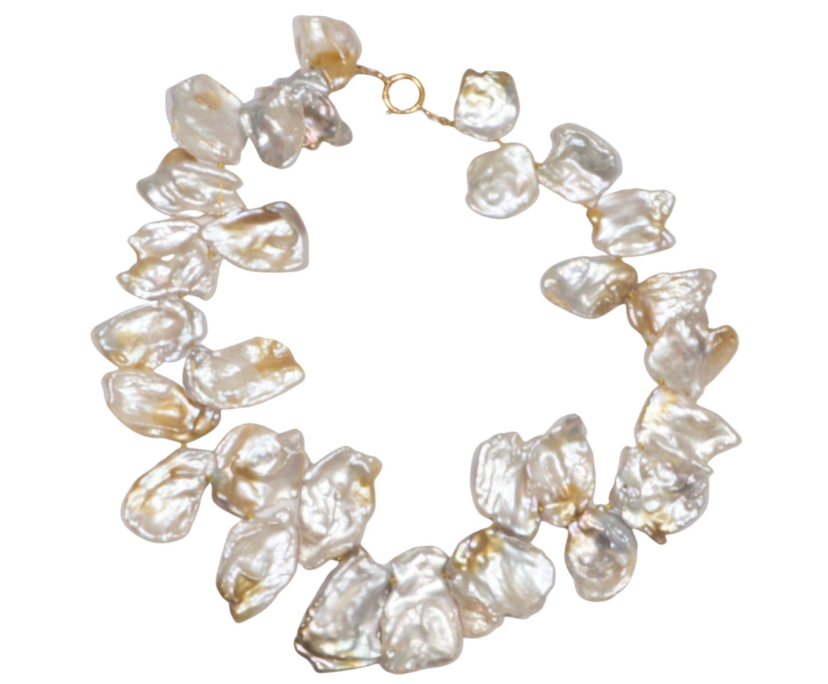 Large Petal Pearl Necklace 14K Gold Sailor Clasp R4371 Aurora Designer