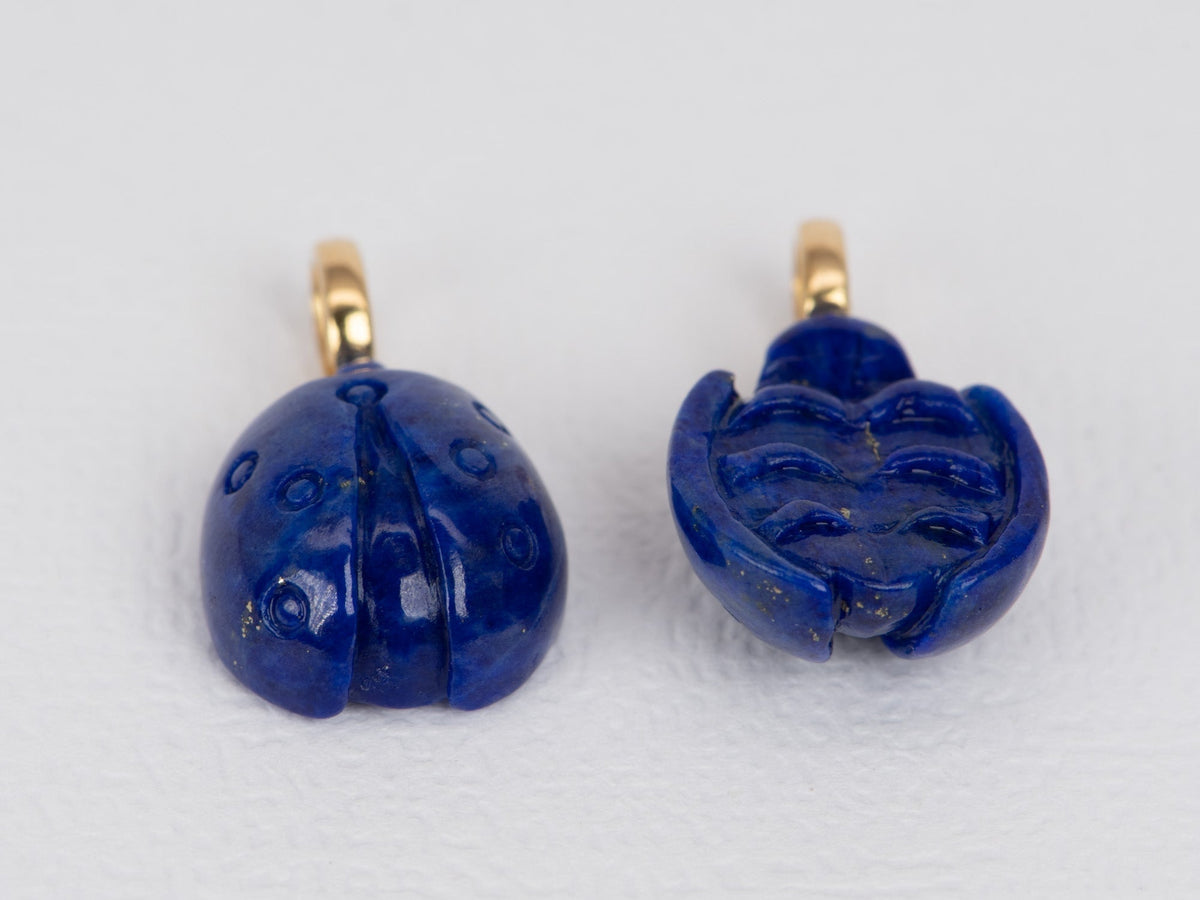 Lapis Lazuli Hand Carved Ladybug Pendant with 18K Gold Bail R4380 Aurora Designer