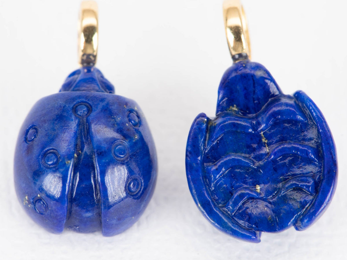 Lapis Lazuli Hand Carved Ladybug Pendant with 18K Gold Bail R4380 Aurora Designer