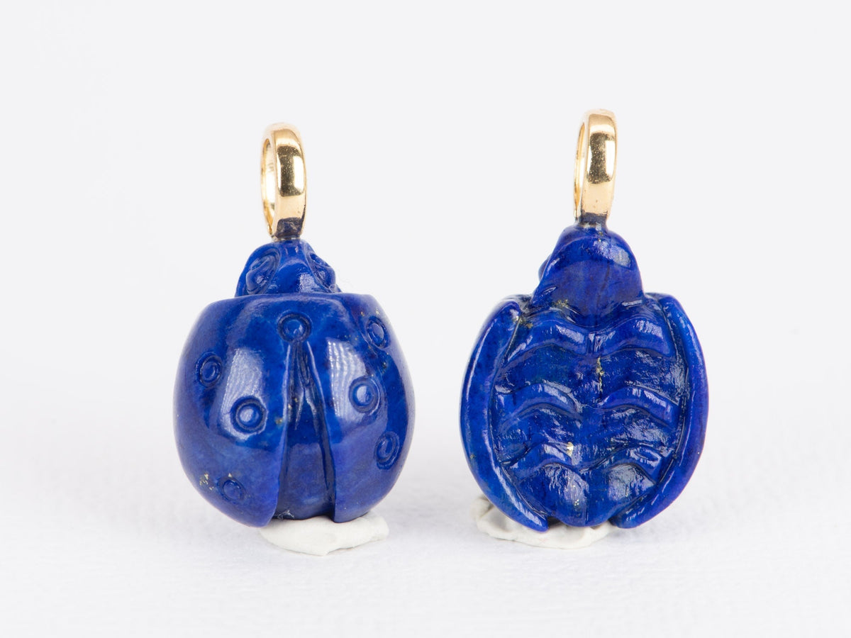Lapis Lazuli Hand Carved Ladybug Pendant with 18K Gold Bail R4380 Aurora Designer