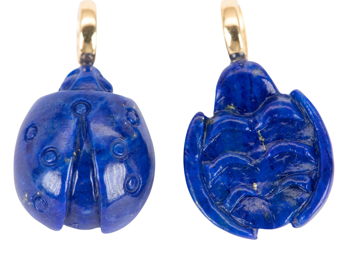 Lapis Lazuli Hand Carved Ladybug Pendant with 18K Gold Bail R4380 Aurora Designer