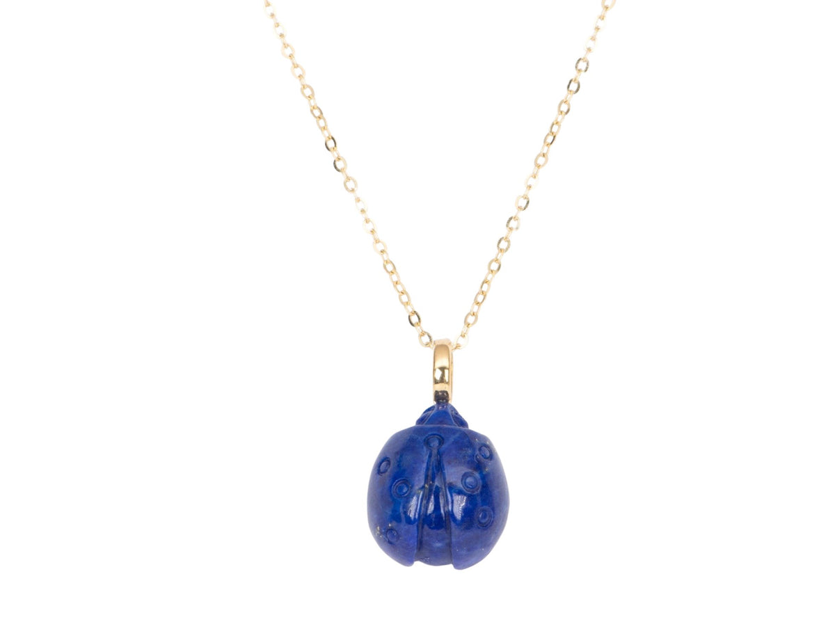 Lapis Lazuli Hand Carved Ladybug Pendant with 18K Gold Bail R4380 Aurora Designer