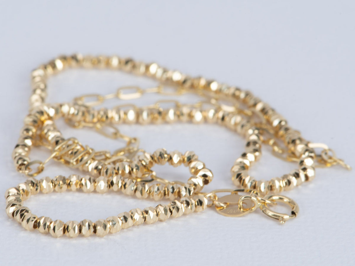 AB Necklace Chain Half and Half Paperclip and Sparkly Bead 18K Gold R4381 Aurora Designer