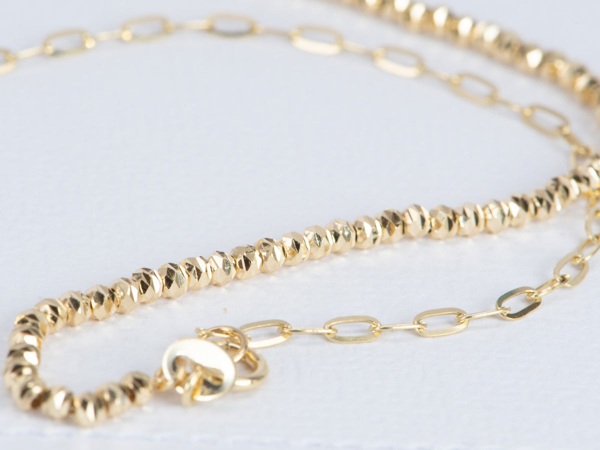 AB Necklace Chain Half and Half Paperclip and Sparkly Bead 18K Gold R4381 Aurora Designer