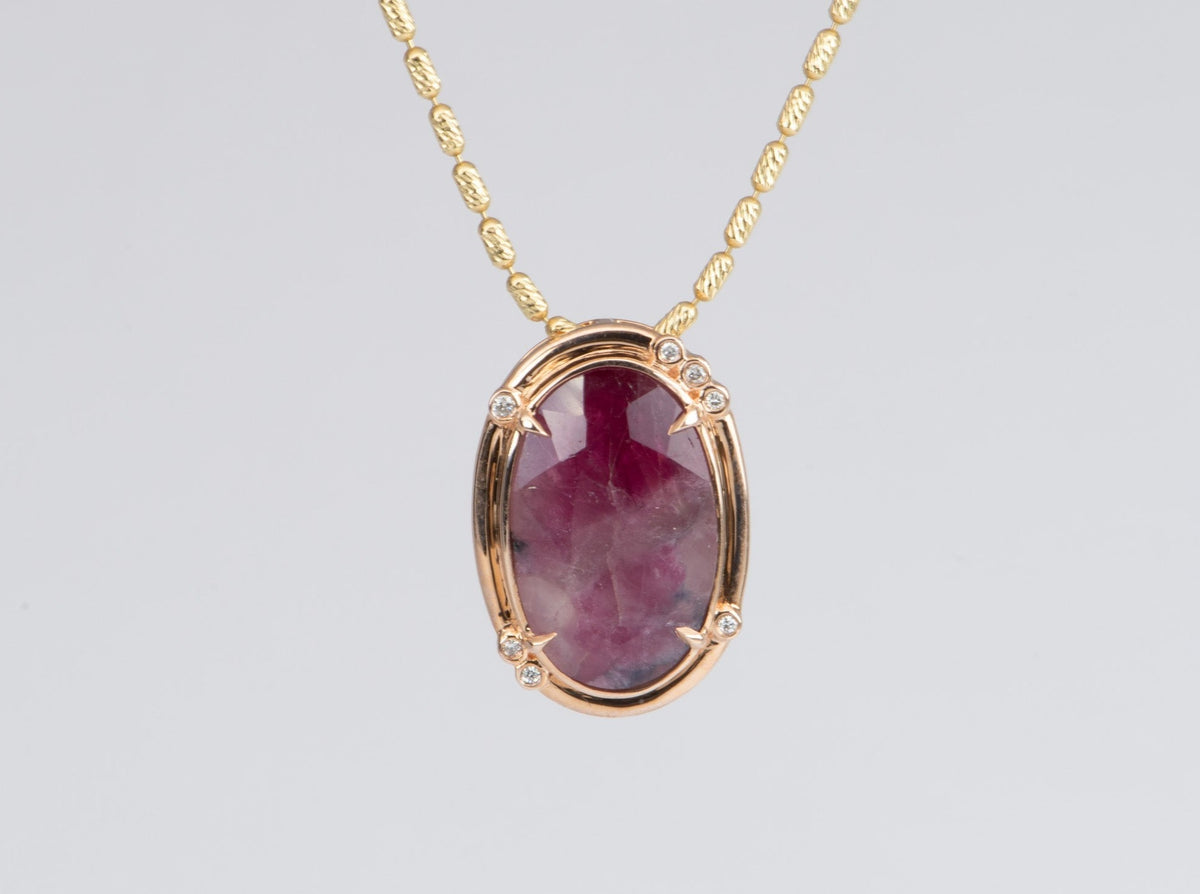 4.54ct Natural Rustic Ruby with Diamond Accent Pendant 9K Rose Gold R4387 Aurora Designer