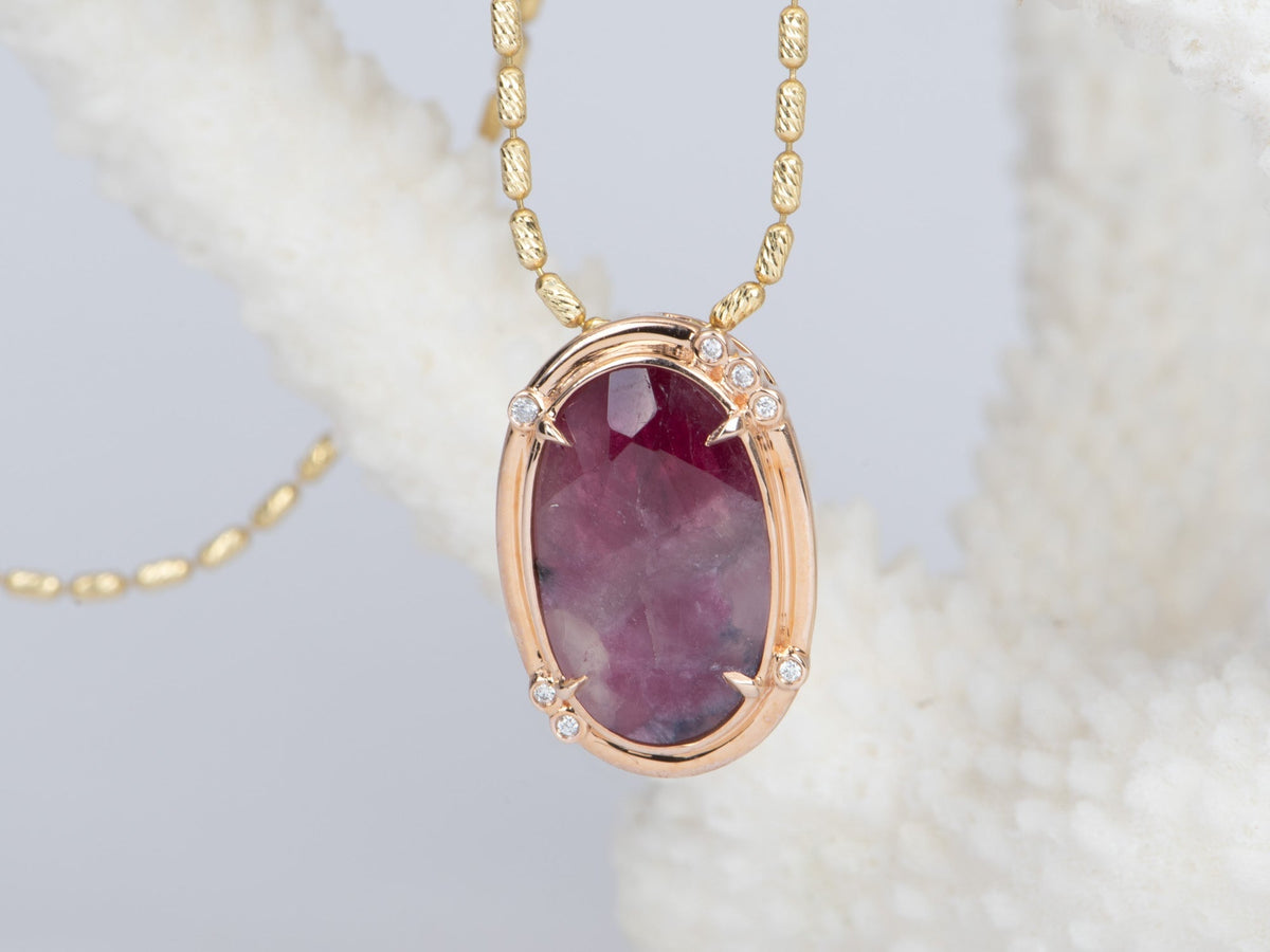 4.54ct Natural Rustic Ruby with Diamond Accent Pendant 9K Rose Gold R4387 Aurora Designer