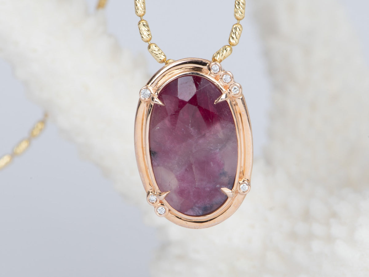 4.54ct Natural Rustic Ruby with Diamond Accent Pendant 9K Rose Gold R4387 Aurora Designer