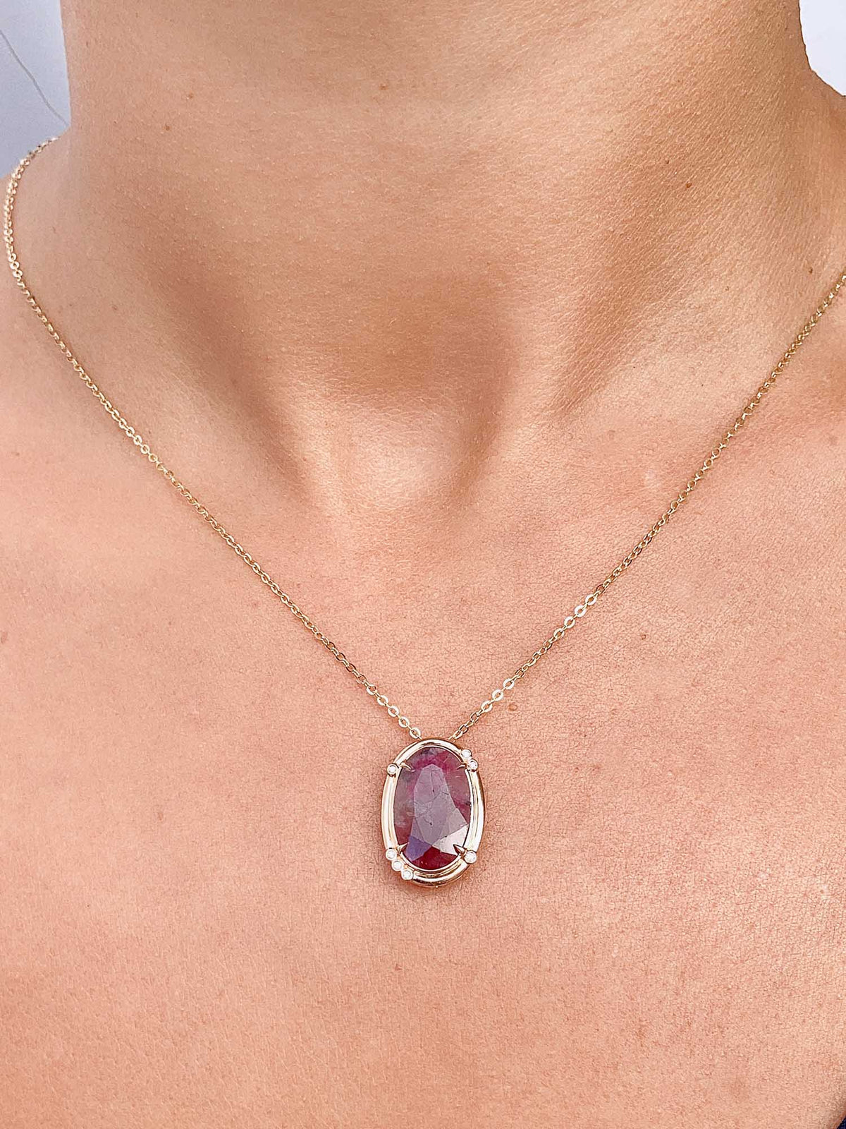 4.54ct Natural Rustic Ruby with Diamond Accent Pendant 9K Rose Gold R4387 Aurora Designer