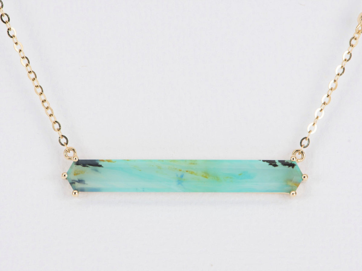3.07ct Elongated Hexagon Peruvian Blue Opal Necklace 14K Gold R4397 Aurora Designer