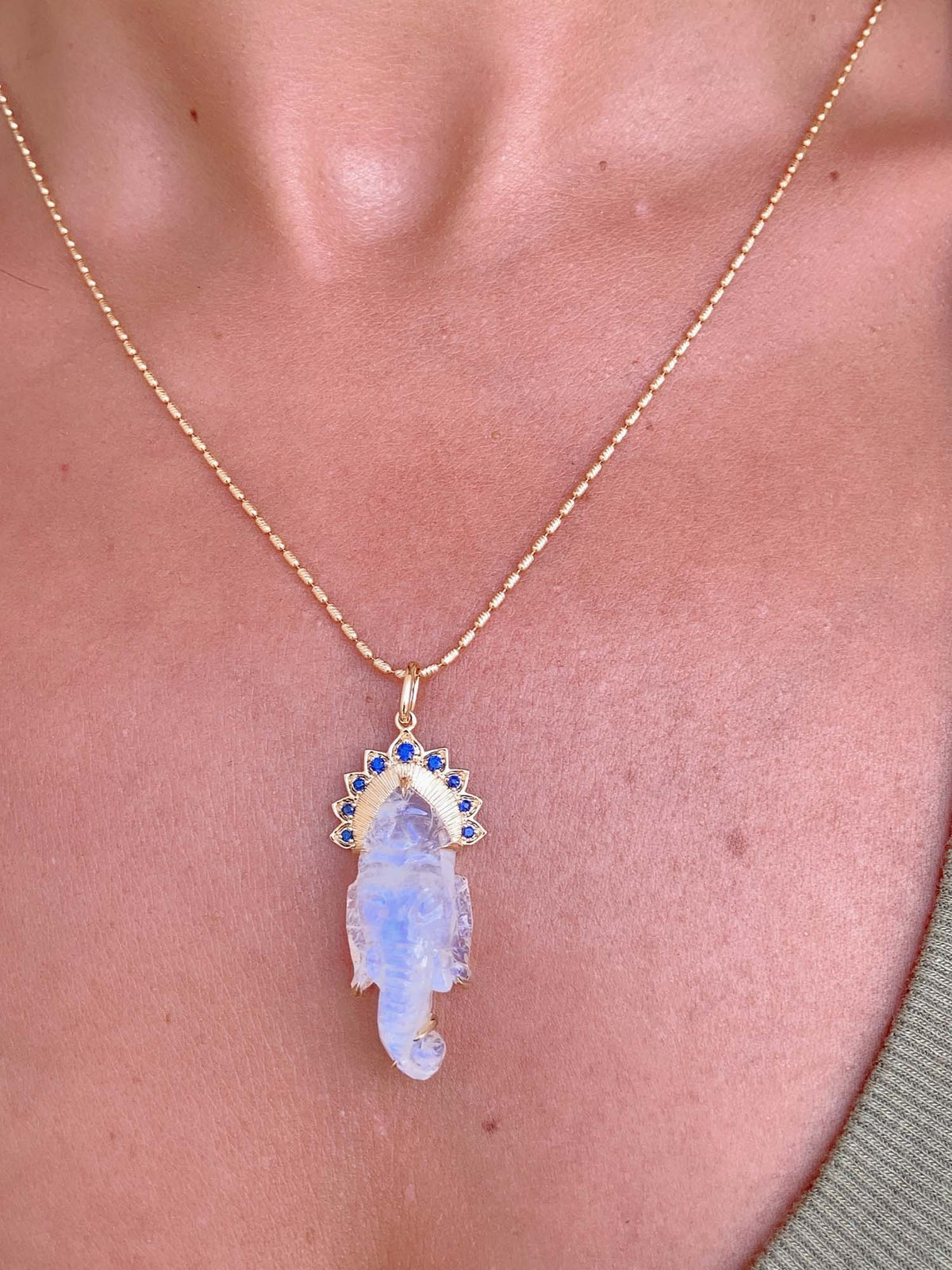 Rainbow Moonstone Carving Ganesha Statement Pendant 9K Gold R4399 Aurora Designer