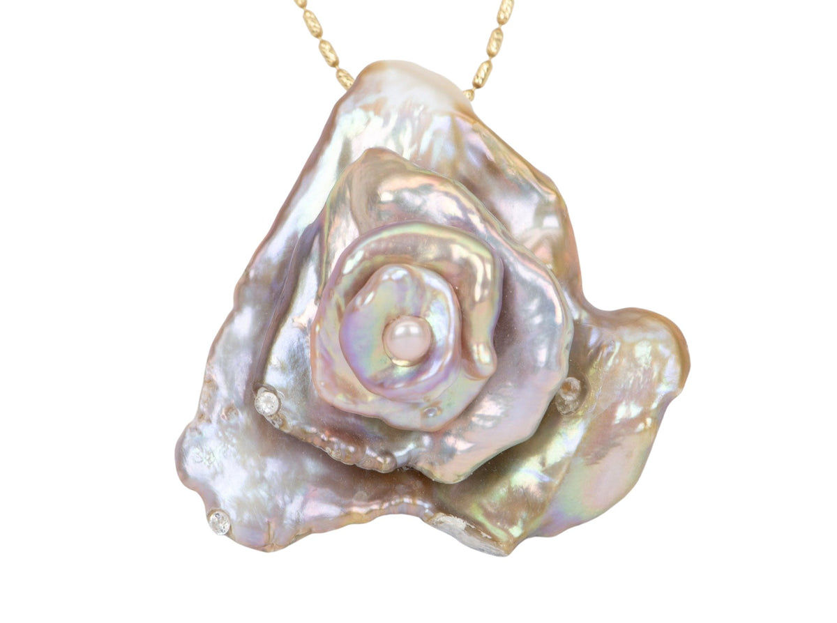 Unique Baroque Pearl Hand Made Rosette Flower Brooch Pendant R4403 Aurora Designer