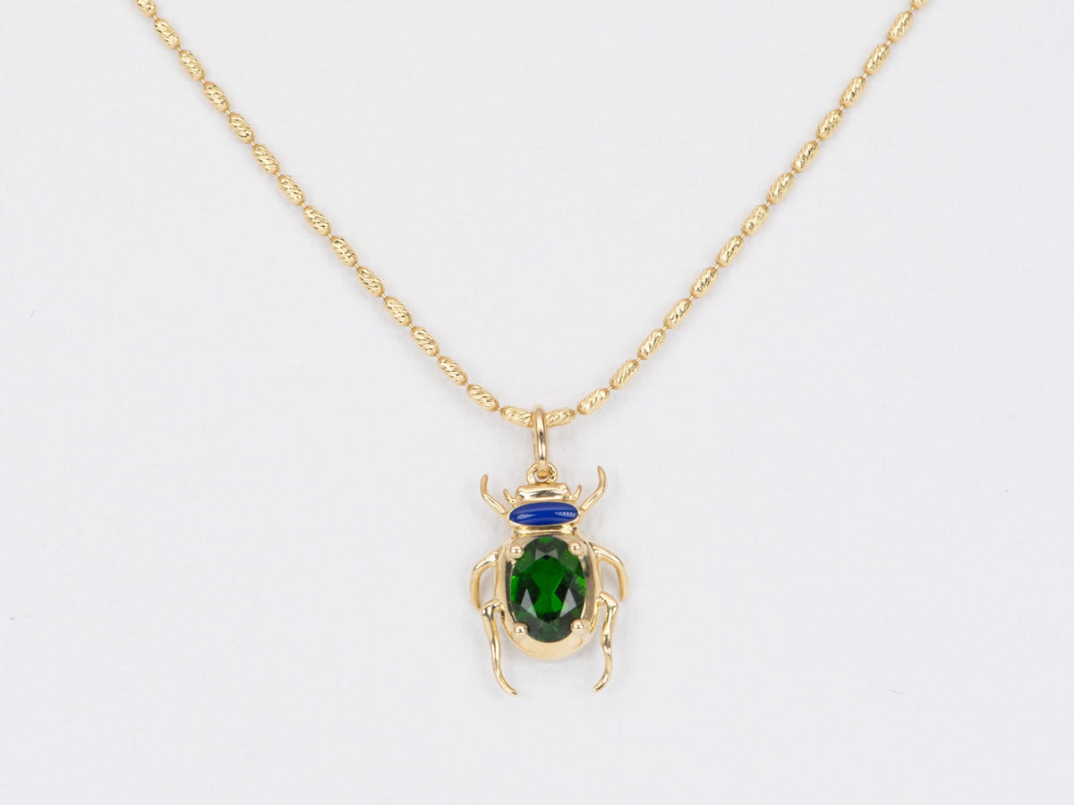 Bright Green Tourmaline and Blue Enamel Bug Pendant Charm 9K Gold R4404 Aurora Designer