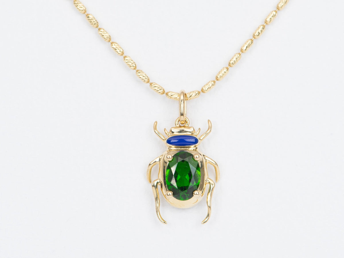 Bright Green Tourmaline and Blue Enamel Bug Pendant Charm 9K Gold R4404 Aurora Designer