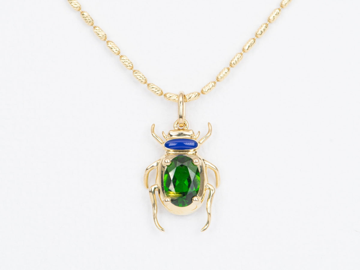 Bright Green Tourmaline and Blue Enamel Bug Pendant Charm 9K Gold R4404 Aurora Designer