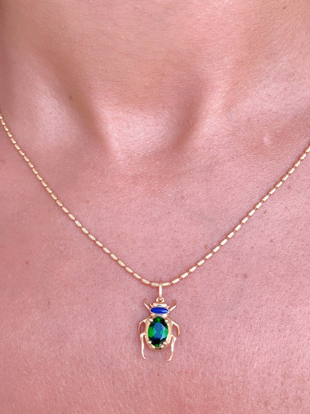 Bright Green Tourmaline and Blue Enamel Bug Pendant Charm 9K Gold R4404 Aurora Designer