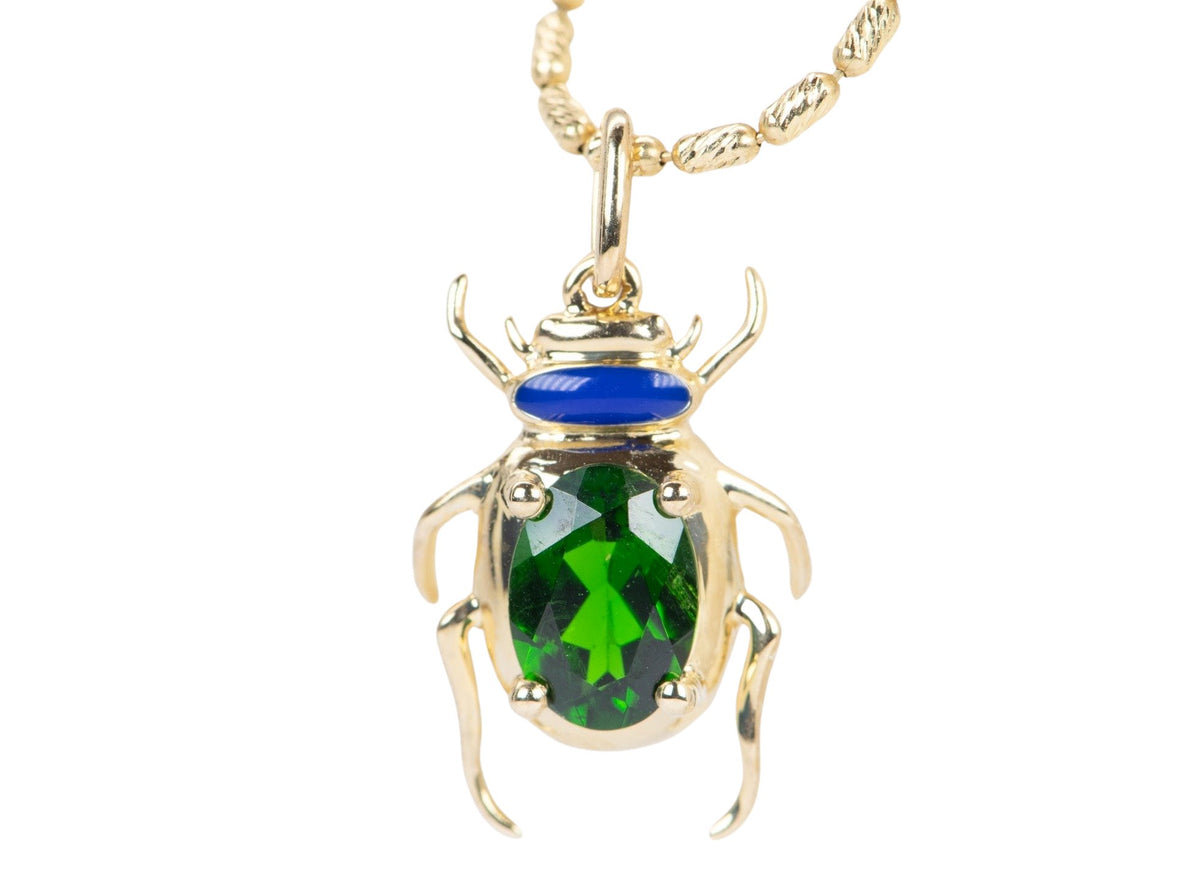 Bright Green Tourmaline and Blue Enamel Bug Pendant Charm 9K Gold R4404 Aurora Designer
