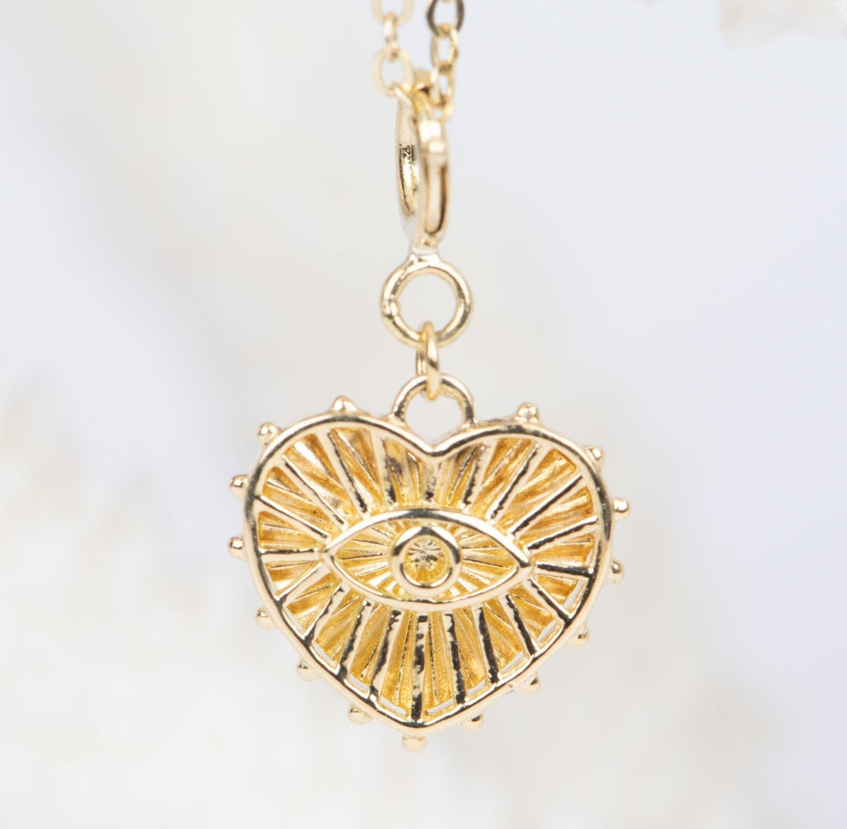 Heart-Shaped Evil Eye Pendant Charm 18K Gold R4405 Aurora Designer