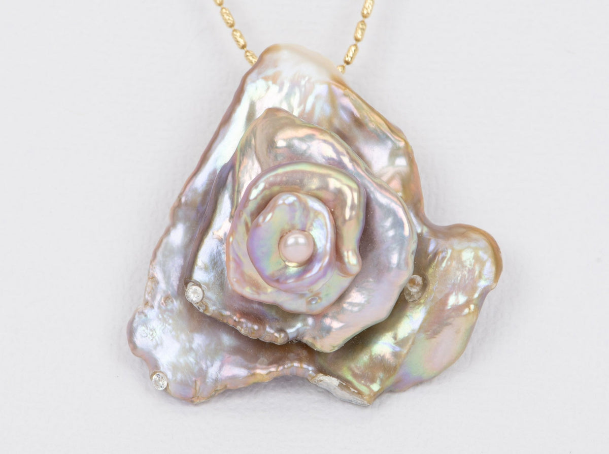 Unique Baroque Pearl Hand Made Rosette Flower Brooch Pendant R4403 Aurora Designer