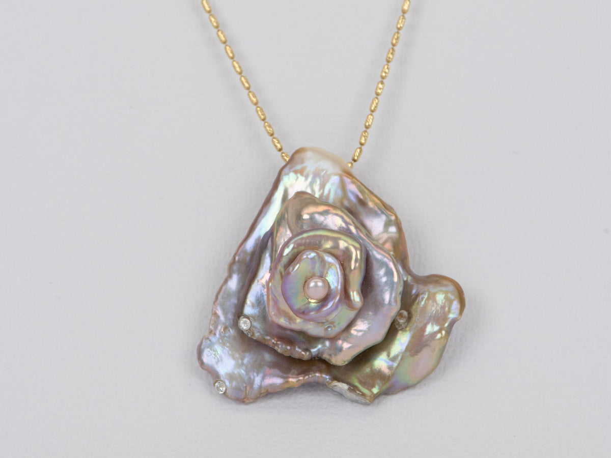 Unique Baroque Pearl Hand Made Rosette Flower Brooch Pendant R4403 Aurora Designer