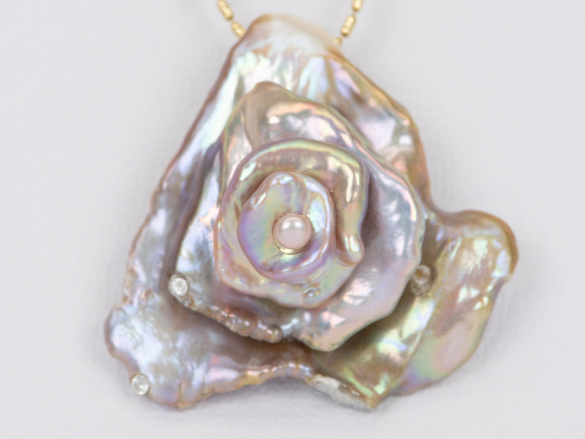 Unique Baroque Pearl Hand Made Rosette Flower Brooch Pendant R4403 Aurora Designer