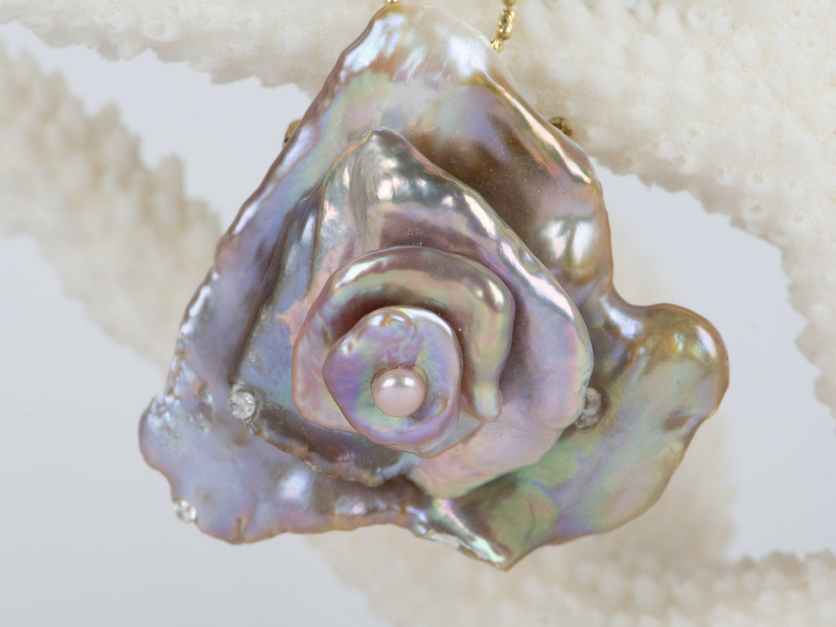 Unique Baroque Pearl Hand Made Rosette Flower Brooch Pendant R4403 Aurora Designer