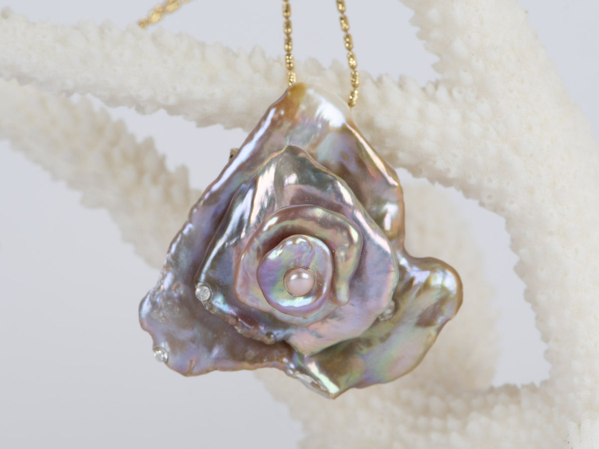 Unique Baroque Pearl Hand Made Rosette Flower Brooch Pendant R4403 Aurora Designer