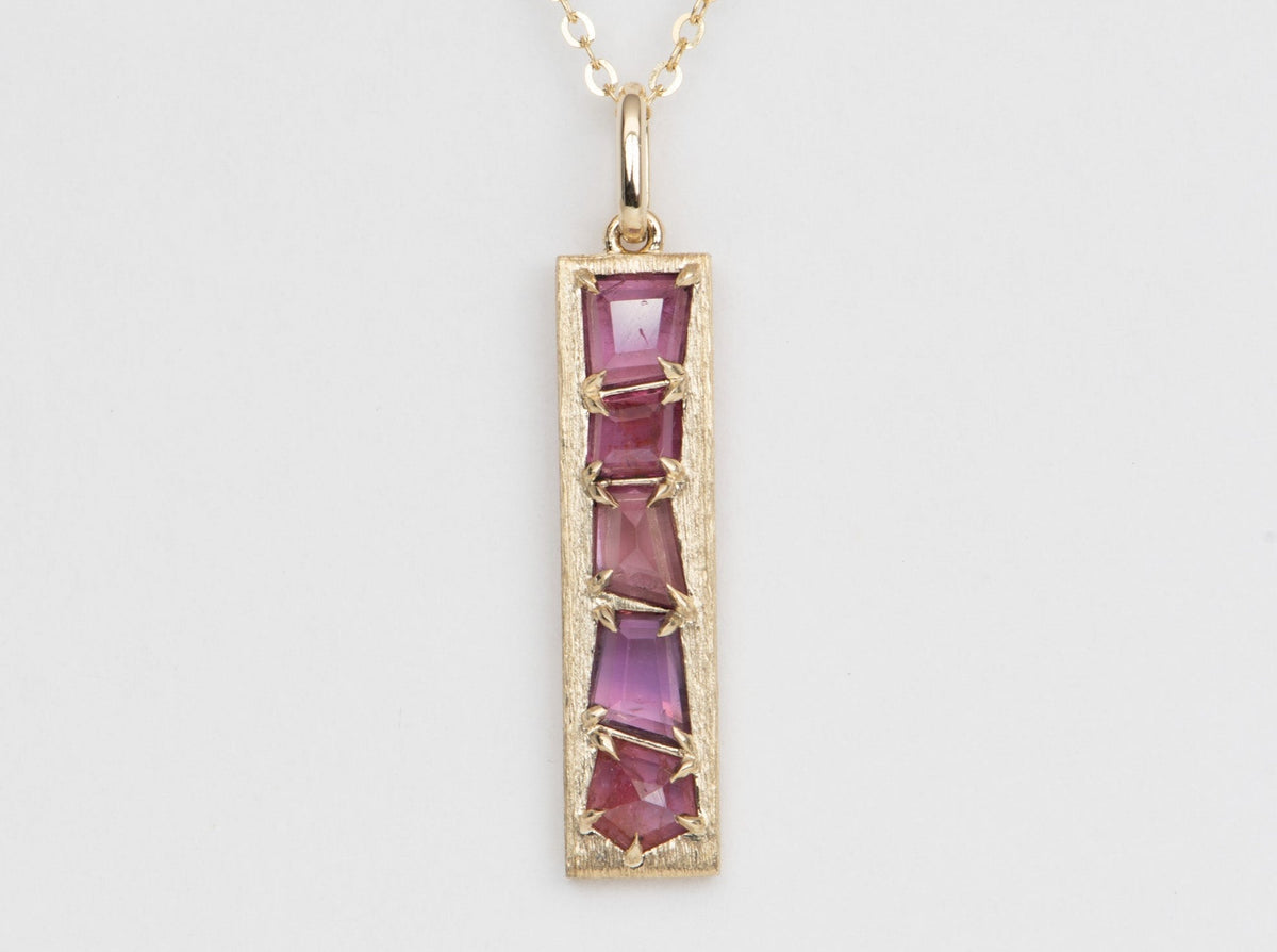 1.65ct Pink Red Geometric Winza Ruby Unique Pendant 14K Gold Charm R4409 Aurora Designer