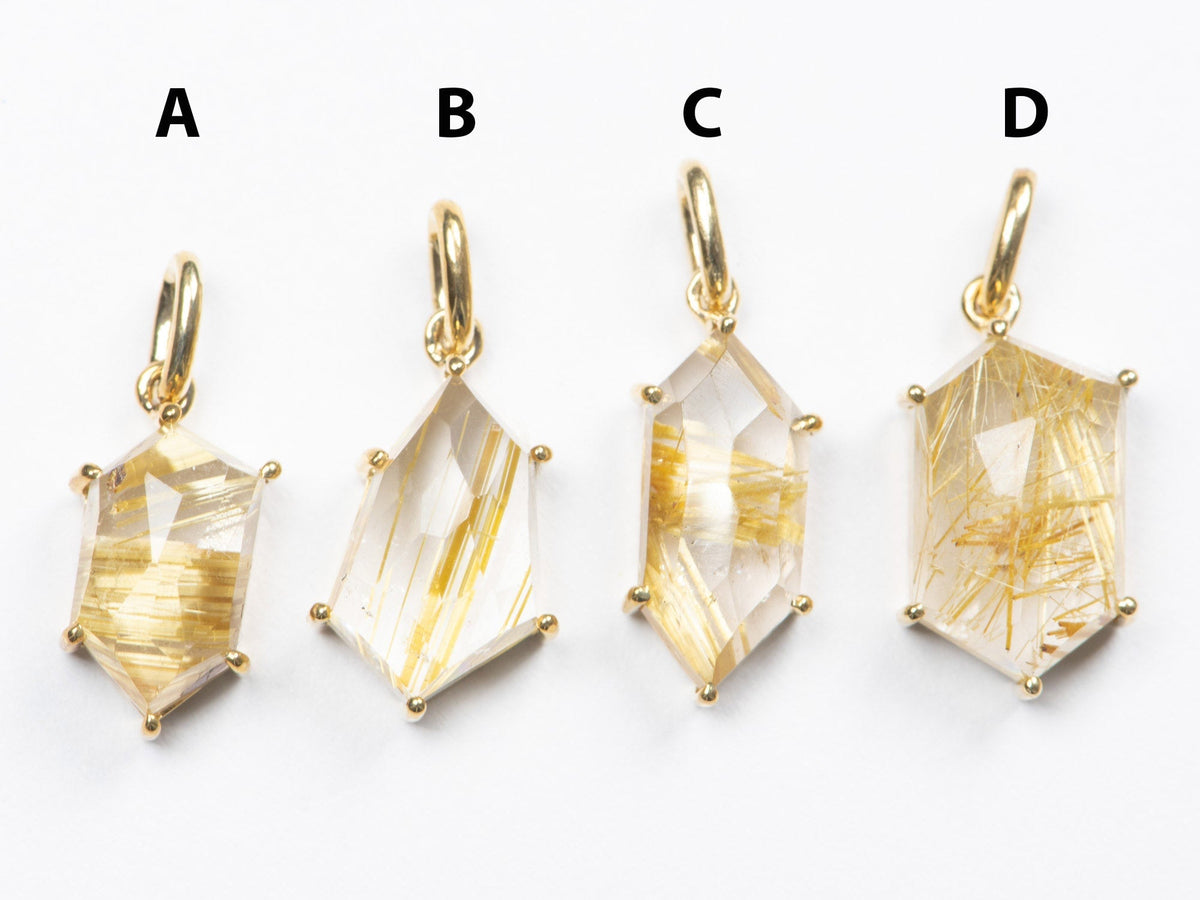 Geometric Golden Rutilated Quartz Pendant Charm 9K Gold R4412 Aurora Designer