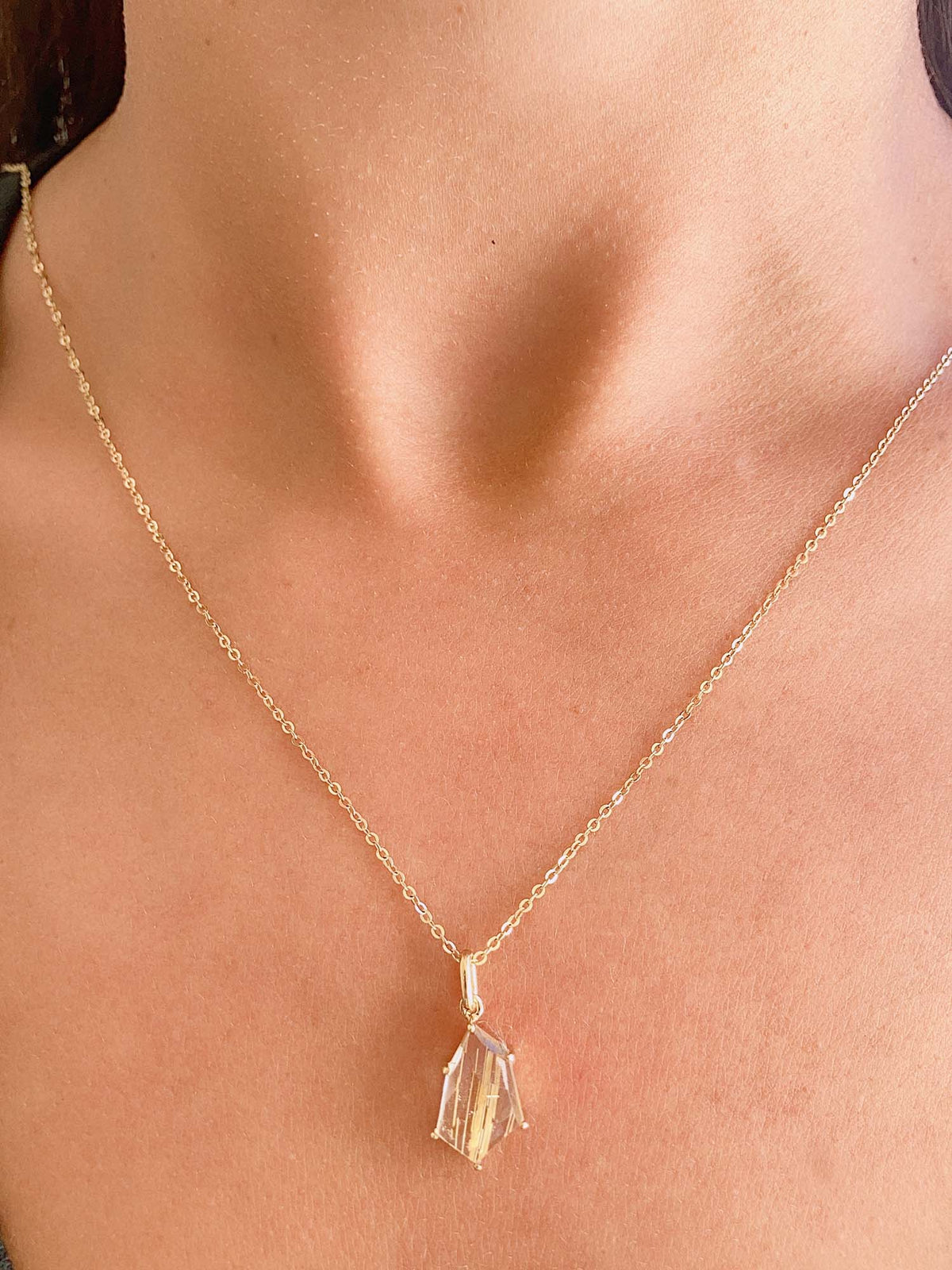 Geometric Golden Rutilated Quartz Pendant Charm 9K Gold R4412 Aurora Designer