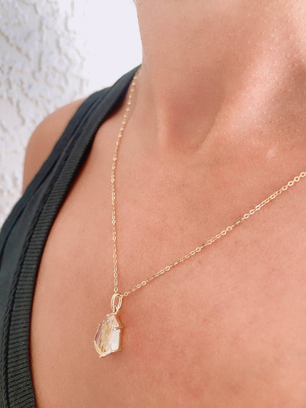 Geometric Golden Rutilated Quartz Pendant Charm 9K Gold R4412 Aurora Designer