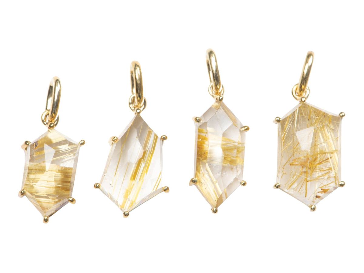Geometric Golden Rutilated Quartz Pendant Charm 9K Gold R4412 Aurora Designer