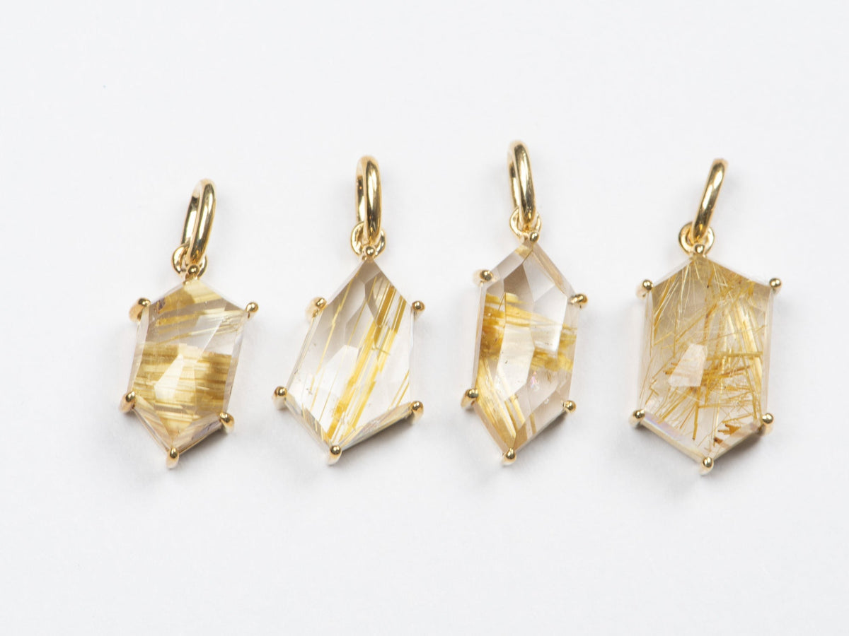 Geometric Golden Rutilated Quartz Pendant Charm 9K Gold R4412 Aurora Designer