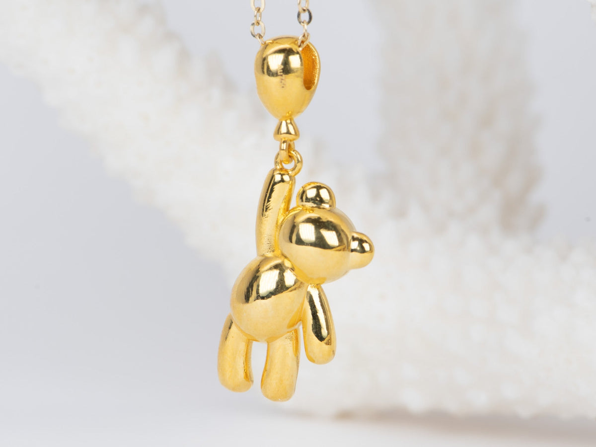 Teddy Bear with Balloon Charm Light Weight Hollow 18K Gold Pendant R4414 Aurora Designer