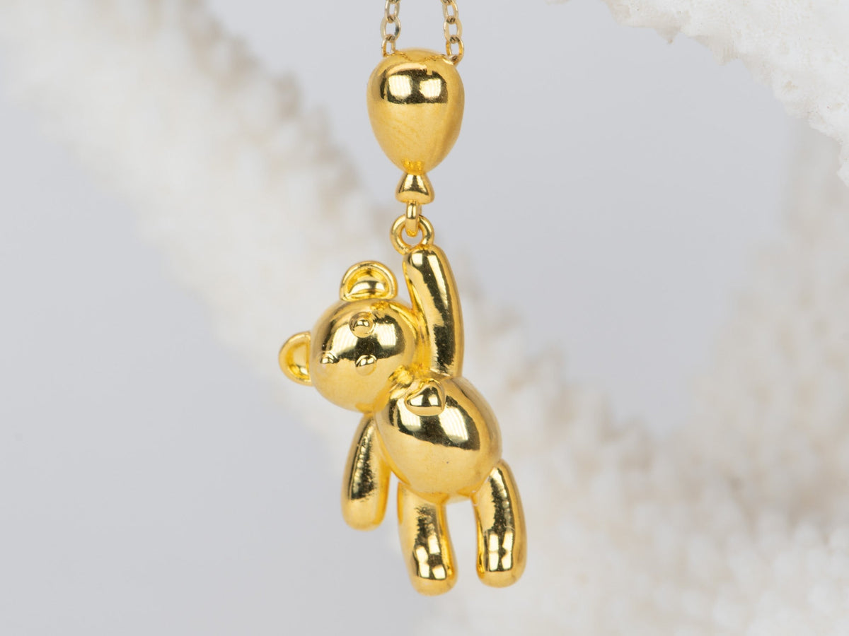 Teddy Bear with Balloon Charm Light Weight Hollow 18K Gold Pendant R4414 Aurora Designer