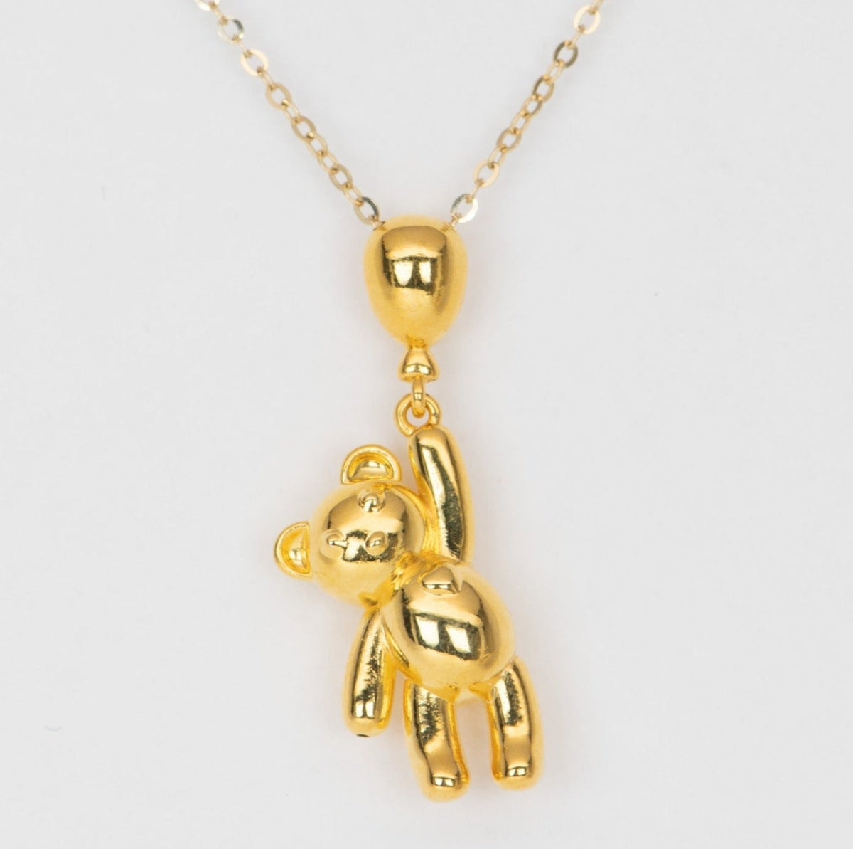 Teddy Bear with Balloon Charm Light Weight Hollow 18K Gold Pendant R4414 Aurora Designer