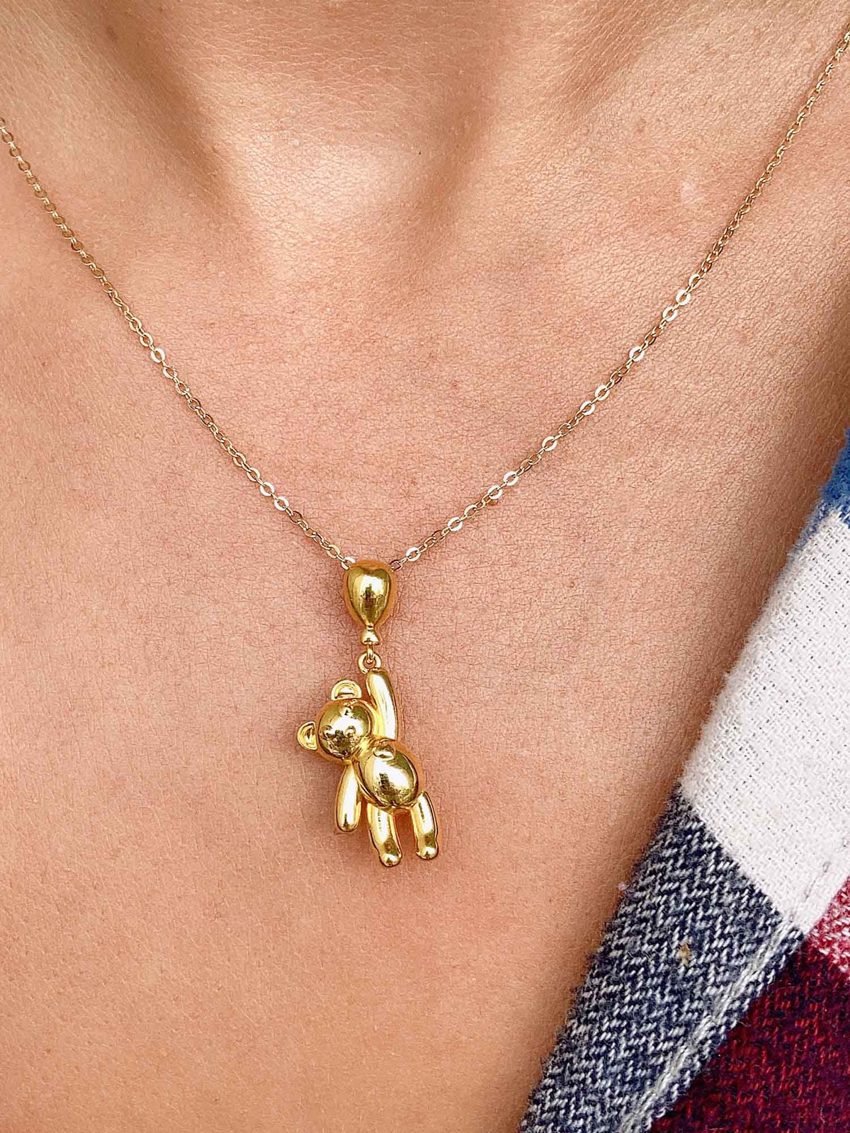 Teddy Bear with Balloon Charm Light Weight Hollow 18K Gold Pendant R4414 Aurora Designer