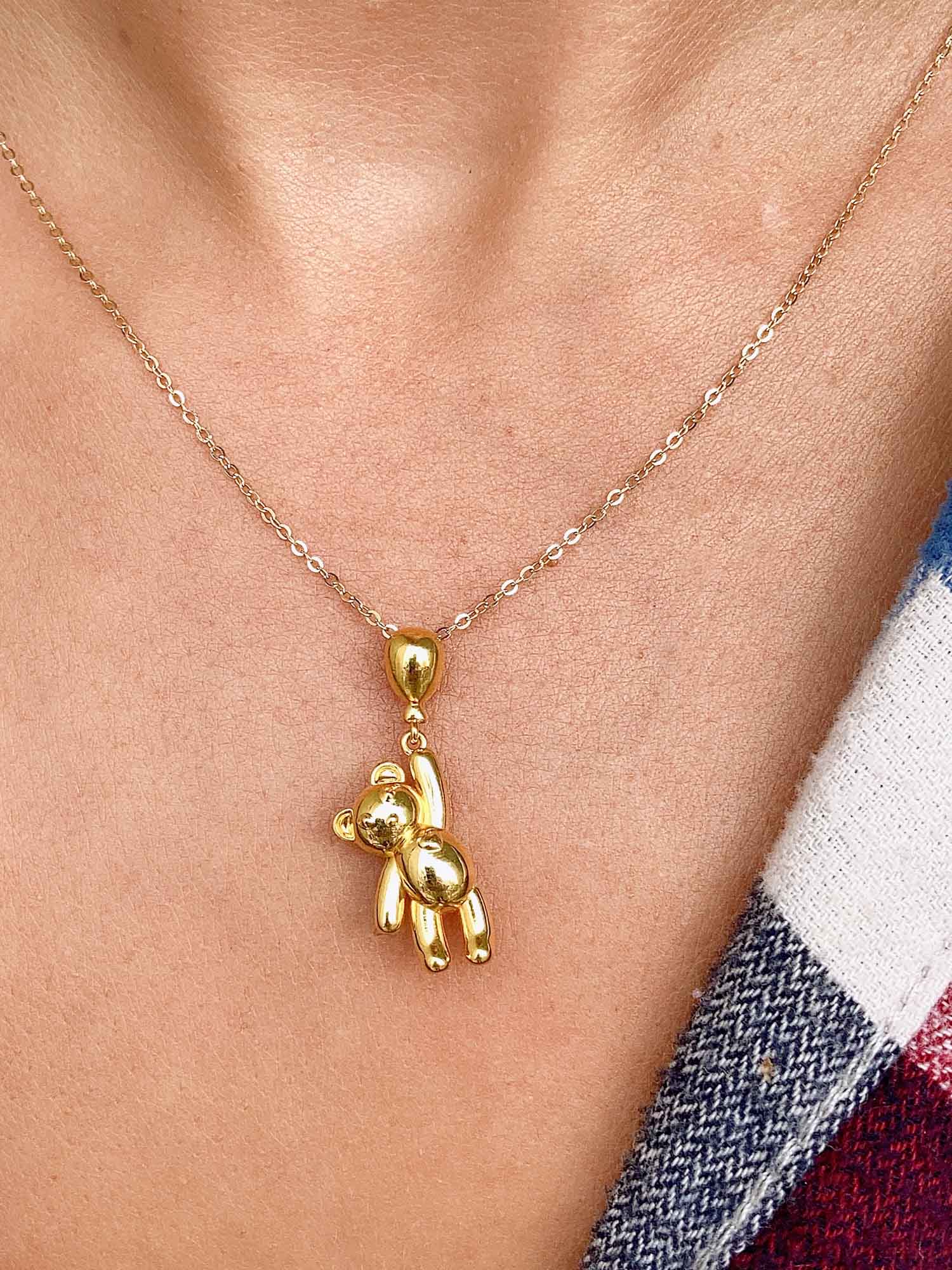 Teddy Bear Charm Necklace 14k Solid Gold | Everyday Jewelry